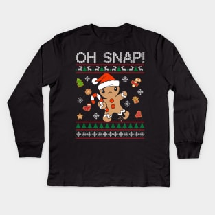 Oh Snap Gingerbread Cookie Christmas Ugly Sweater Kids Long Sleeve T-Shirt